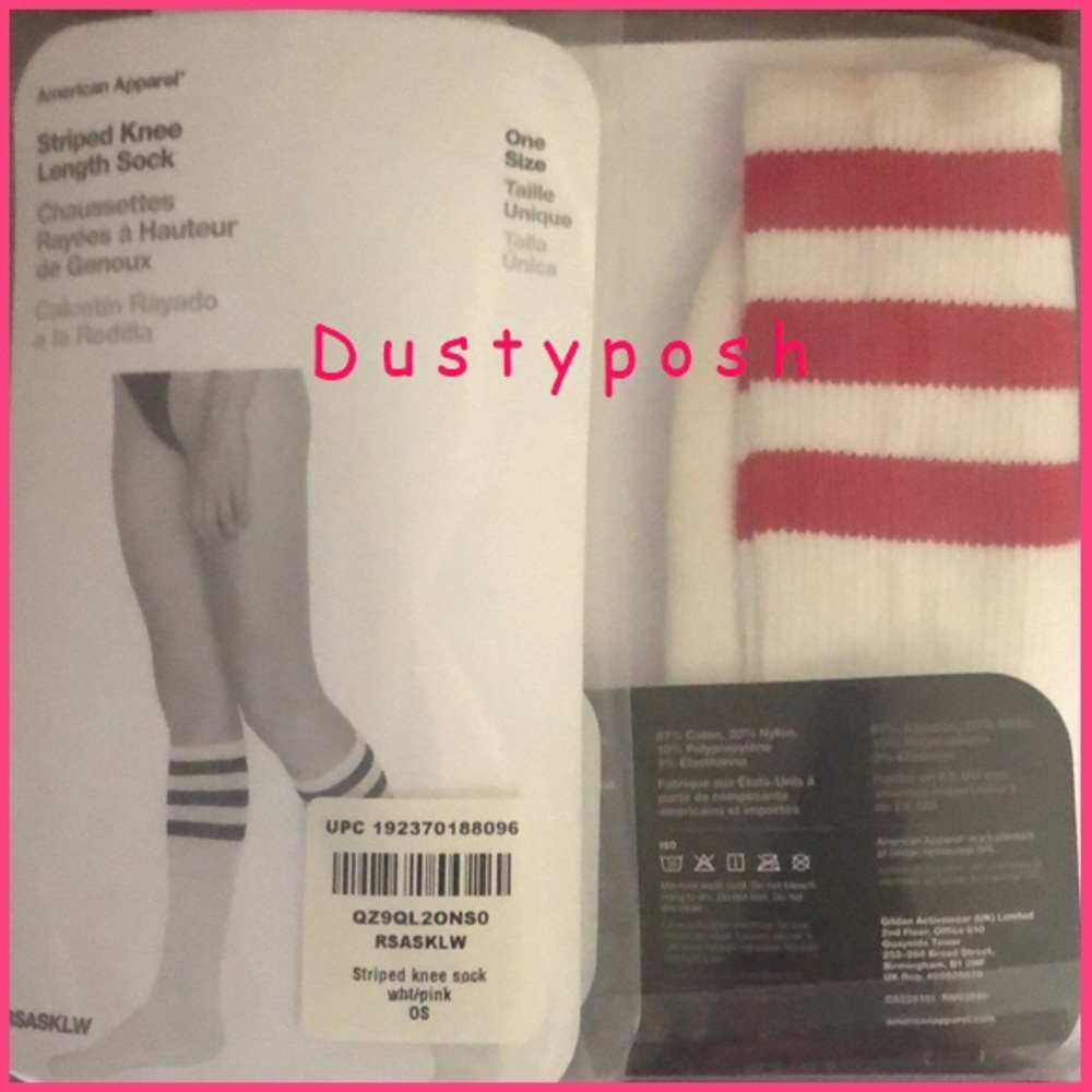 Cute American Apparel Knee High Socks Calf Length White Pink Black Red Yellow